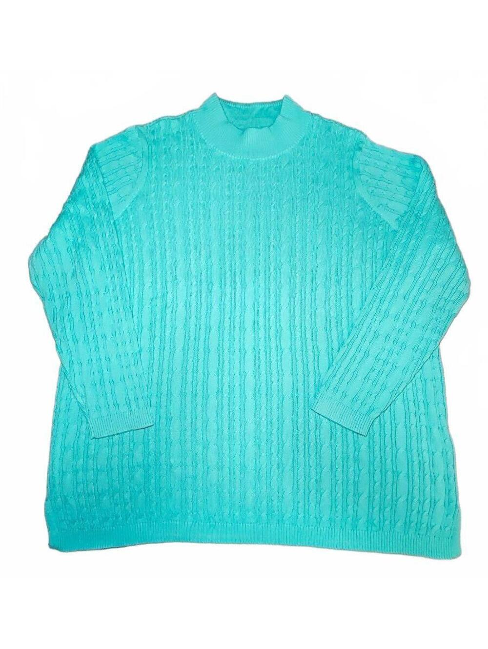 Lands End Womens 2X Aqua Cable Knit Mock Neck Sweater